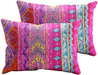 Loussiesd Boho Pillowcase Exotic Striped Bohemian Floral 2 Pillow Shams Standard Colorful Boho Pillow Shams with Evenlop Closure Microfiber Super Soft Bohemian Pillow Cover, 20 x 30 Inch