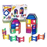 Playmags 48 Pieces Magnetic Tiles For Kids - Stronger Magnets - STEM Toys for Kids, Magnetic Tiles and Building Blocks, Sturdy, Super Durable with Vivid Clear Color Tiles