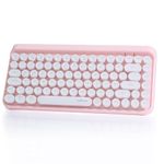 E&Woma Portable Bluetooth Keyboard Wireless Colourful Pink Vintage Cute Multi-Device 84 Circle Keys UK Layout Battery Compact Retro Flexible Design For Computer PC Windows Laptop Mac Phone