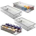 mDesign Set of 4 Plastic Storage Box – Large Open-Top Refrigerator Storage Tray with Handle – Use as Fridge Tray, Shelf Box or for Cupboard Storage – Smoke Grey