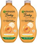 Garnier Summer Body Gradual Tan Moisturiser Light, For A Radiant Sun Kissed Glow, Suitable For Face & Body, 24 Hour Hydration & A Natural Even Tan, Fast Absorption, Vegan Formula, 400ml (Pack of 2)