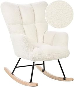 Fauteuil à Bascule Moderne en Tissu Boucle Blanc et Pieds en Bois Oulu