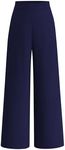 BTFBM Womens Wide Leg Pants Dressy Casual Elastic High Waisted Palazzo Business Lounge Trousers with Pockets(Solid Navy, 10)