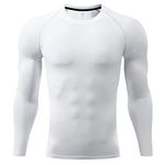 Sillictor Compression Tops for Men Quick Dry Football Training Running Top Mens Long Sleeve Hiking Golf Ski Base Layer Tops Men Sports Thermal Underlayer High Wicking Muscle Support 3323 White M