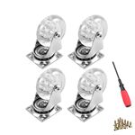 4 Pack Swivel Caster Wheels for Furniture, 2 Inch Heavy Duty Castor Wheels, Crystal Clear Polyurethane Rolling Castors with 360 Degree Plate for Cabinet,Ottoman,Bench (500LBS,Screws Included)