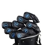 Scott Edward 9pcs Golf Club Iron Head Covers Black with Blue Embroidery Leather Material Waterproof