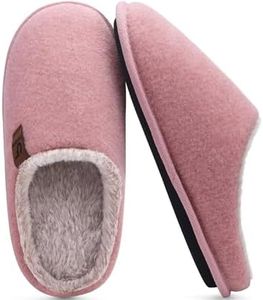 COFACE Unisex Mens Womens Warm House Slippers Cozy Memory Foam Scuff Slipper Slip On Lightweight Felt Bedroom Shoes With Indoor Outdoor Rubber Sole, Light Pink Size 8