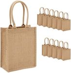 Sparkle and Bash 12 Pack of Natural Burlap Tote Bags with Handles 8 x 10 x 4 Inches for Groceries, Shopping, Beach, DIY Crafts, Art Projects, Bachelorette Party, Reusable Bulk Set