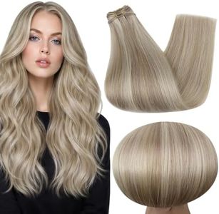 Full Shine Weft Hair Extensions Human Hair Sew in Hair Extensions Real Human Hair 14 Inch Ash Blonde Highlight Blonde Human Hair Weft Extensions Invisible Straight Weft Hair Extensions 100G