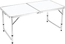 REQUISITE NEEDS Indoor Outdoor Folding Camping Table Picnic Table with Adjustable Height, Aluminium Foldable Portable for Kitchen Garden Party Compact Small BBQ Picnic Table (4ft)