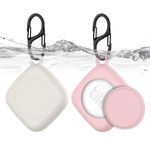 [2 Pack] for Tile Mate Case 2022 with Waterproof Cover, Soft Silicone Case for Tile Tracker, Full Body Protective Cover for Tile Mate Holder, Hidden Tile Key Finder with Carabiner (Off White+Pink)