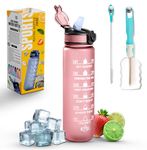 K-MART Sports Water Bottle with Straw and Time Marking, and 32OZ Capacity - Motivational and Eco-Friendly BPA-Free Bottle for Running, Gym, Yoga, Outdoors, and Camping (Style-1, Pink)