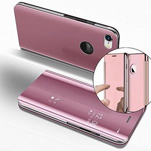 LEMAXELERS iPhone 6 6S Case Luxury Mirror Makeup Case Plating PU Leather Flip Wallet Kickstand Feature Magnetic Closure Full Body Protective Stand Cover Case for iPhone 6,Mirror PU:Rose Gold