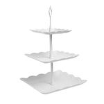 KONAMO 3 Tiers Cake Display Stand, White Afternoon Tea Stands, Plastic Square Cup Cake Fruit Dessert Party Server Plates Stands, Reusable Food Serving Platter Stand for Birthday, Wedding, Party