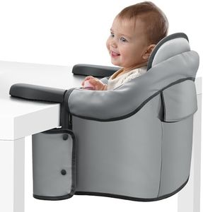 Baby Portable High Chair for Travel, Hook On High Chair for Baby - Foldable Baby High Chair for Eating, Home & Travel High Chair That Attaches to Table, Clip On Highchair for Toddlers, Gray Leather