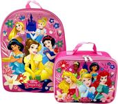 Ruz Disney Kids School Backpack with Lunch Box Set. 2 Piece 15” Book Bag and Lunch Box Bundle (Princess)