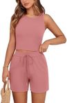 PRETTYGARDEN Two Piece Set for Women 2025 Summer Airport Outfits Lounge Matching Sets Casual Sleeveless Biker Short Set(Pink,Medium)