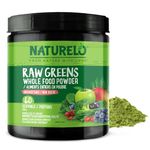 NATURELO Raw Greens Superfood Powder - Unsweetened - Boost Energy, Detox, Enhance Health - Organic Spirulina - Wheat Grass - Whole Food Nutrtion from Fruits & Vegetables - 60 Servings