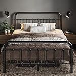 Allewie Full Size Metal Platform Bed Frame with Victorian Style Wrought Iron-Art Headboard/Footboard, No Box Spring Required，Black