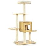 COSTWAY Modern Cat Tree, Wood Cat Climbing Tower with Sisal Scratching Posts, Condo, Top Perch, Multi-Level Cats Activity Center Furniture