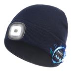 Etsfmoa Unisex Bluetooth Beanie Hat Light,4 LED USB Rechargeable Wireless Headphones Tech Caps,Gifts for Men Father Dad Husband Boyfriend Him Women Teen Boys (Navy Blue)