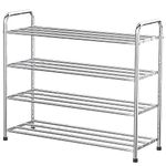 FANHAO 4-Tier Shoe Rack, 100% Stainless Steel Shoe Storage Organizer, Stackable 12-Pair Storage Shelf for Bedroom, Closet, Entryway, Dorm Room, 23.6" W x 10.24" D x25.6" H (Silver)