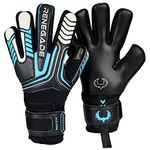 Renegade GK Vulcan Trident Goalie Gloves with Pro-Tek Fingersaves | 3.5+3mm Hyper Grip & 4mm Duratek | Black & Blue Soccer Goalkeeper Gloves (Size 6, Youth, Kids, Negative Cut, Level 3)