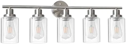 Unicozin 5-Light Bathroom Vanity Light, Bathroom Light Fixtures Over Mirror with Clear Glass Shade, Brushed Nickel Finish Wall Light for Kitchen Bedroom Living Room Hallway, E26 Base