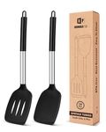 Pack of 2 Silicone Slotted Spatula,Non Stick Solid Kitchen Turner, High Heat Resistant BPA Free Cooking Utensils for Fish, Eggs, Pancakes（Black