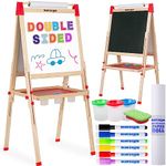 Blue Squid Art Easel for Kids - Dual-Sided Adjustable Wooden Painting Easels with Magnetic Chalk Board, White Board & Paper Roll - Includes Accessories for Toddlers & Children 3 to 12