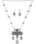 Shining Diva Fashion Latest Oxidised German Silver Afghani Long Chain Pendant Earrings Necklace Jewellery Set for Women (Silver) (12013s)