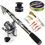 Sougayilang Telescopic Fishing Rod Reel Combos with Carbon Fiber Fishing Pole Spinning Reels and Fishing Accessories for Travel Ocean Saltwater Freshwater Fishing