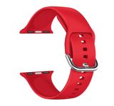 Printme Sport Band Compatible with Apple Watch Bands 49mm 45mm 44mm 42mm, Soft Silicon Belt Replacement Strap with Classic Clasp for iWatch Series 9 Ultra SE 8 7 6 5 4 3 2 for Women Men (Red)