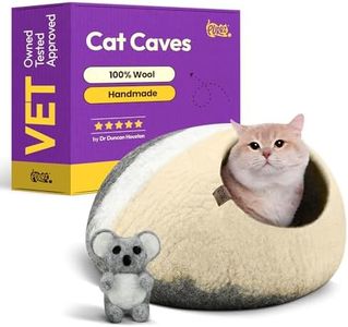 PURRZ Eco Calming MOCHI Felt Cat Bed Cave (8 Designs) - Environmentally Friendly & Sustainable Handmade 100% Hypoallergenic Merino Wool Bed/House/Home/Pod/Cubby/Tent/Igloo for Cats, Kittens, Puppies and Small Dogs Up to 5kg/12lbs (MEDIUM) (Cream/White/Grey) (Koala)