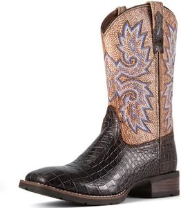 SUREWAY Caiman Cowboy Boots For Men - Mens Square Toe Western Boot, Oil/Slip Resistant,Durable Fashionable Classic Pull on 10 Inch Wellington Boots - Soft Toe Work Boots