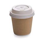 4oz Kraft Ripple Coffee Cups to Go with White Lids [115ml, 100 Sets] Black Ripple Insulated Paper Cups, Wooden Stirrers for Serving Tea, Coffee Paper Cup, Drinking Mug Brown Leak Proof Cup