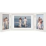 Afuly 3 Picture Frame White 5x7 4x6 Hinged Folding Triple Photo Frames Collage Three Opening for Tabletop Desk Display Unique Birthdays Christmas Weddings Gifts Present for Family Friends