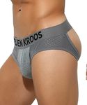 Arjen Kroos Men's Jockstrap Underwear Mesh Athletic Supporter Cotton Jock Strap Briefs,GREY-AK2150,X-Large