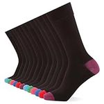 FM London Men's (12-Pack) Smart Breathable Socks, Black/Colour Heel & Toe, 6-11 UK (Pack of 12)