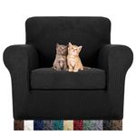 MAXIJIN 2 Piece Chair Slipcovers with Arms Super Stretch Chair Covers for Living Room Dogs Pet Proof Fitted Sofa Couch Protector Spandex Non Slip Armchair Slipcover Washable (Chair, Black)