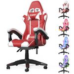 bigzzia Gaming Chair, Ergonomic Computer Chair, Office Chair High Back Leather Desk Chair with Headrest and Lumbar Support, Suitable for Silla Gamer and Adults (Red)