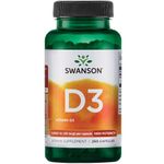 Swanson, Vitamin D3, 25mcg (1000 IU), 250 Capsules, Highly Dosed, Laboratory Tested, SOYA Free, Gluten Free, Non-GMO