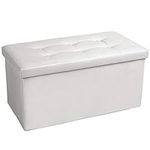 COSYLAND 30 Inches Folding Storage Ottoman Bench, Storage Chest, Foot Rest Stool, White