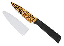 KUHN RIKON Colori+ Non-Stick Straight Paring Knife with Safety Sheath, 19 cm, Leopard, 28604