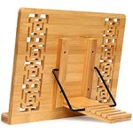 ANCLLO Bamboo Book Stand with Retro Hollow Elegant Pattern Adjustable Book Holder Cookbook Stand Desk Document Holder