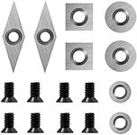 Tungsten Carbide Cutter, 8pcs Cutters Inserts Set with 8pcs Screws for Wood Lathe Turning Tools, Carbide Turning Tool for Wood Lathe Turning Chisel, 11mm Square, 10mm Rhombus,12mm and 8.9mm Round