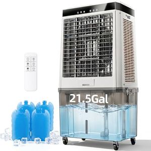 Uthfy 48" Portable Evaporative Air Cooler, 6288 CFM Swamp Cooler Air Conditioner with 21.5 Gal Detachable Water Tank, Remote, 12H Timer, 120° Oscillation, Outdoor Cooling Fan for Garage, Patio