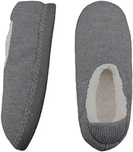 ARUINAER Mens Slipper Socks,Fuzzy Sherpa Lined House Slippers with Thick Soft Soles,Cozy Warm Indoor Knit Gripper Sock Set Non Slip Bottoms, Men's Winter Christmas Gifts, Grey, 13-14