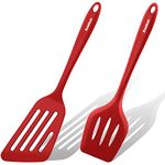 Anaeat Slotted Spatula Set of 2, Flexible Silicone Spatula Turner with strong Steel Core for Non Stick Cookware, Fish Egg Pancakes Turners for Flipping, Turning, Frying - Heat Resistant to 480°F (Red)