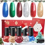 modelones Christmas Nail Polish Set 6 Colors, Red Green Burgundy Gold Silver Blue Glitter Quick Dry Mini Nail Lacquer Kit with Xmas Stickers, Sparkle Fall Winter Nail Art Manicure Gift for Girl Women